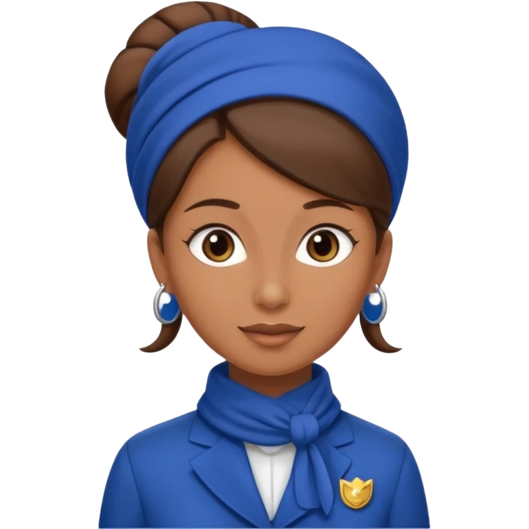 Brown tan skin flight attendant, brown hair in a bun, blue uniform, blue scarf emoji