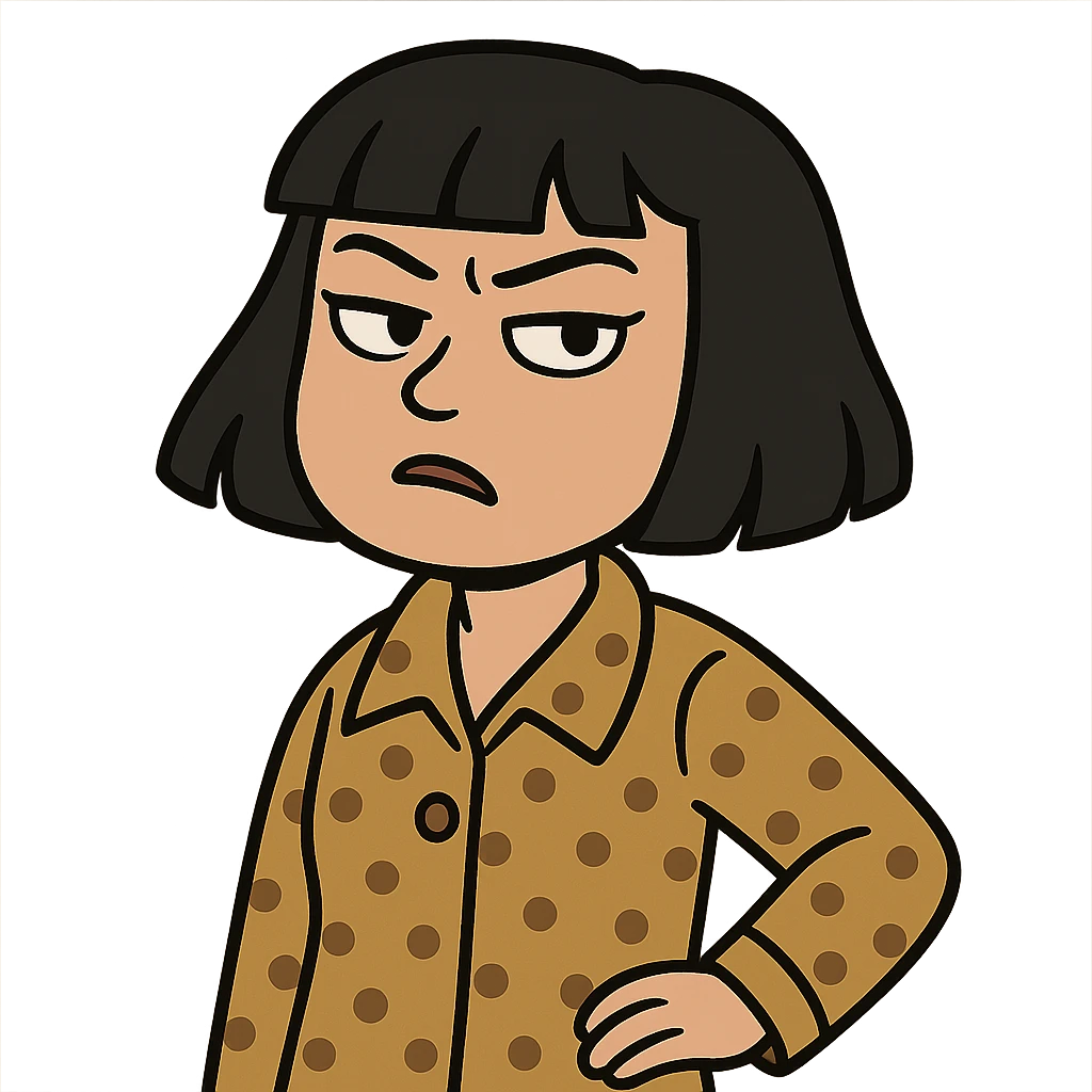 girl with black bob-cut hair, dotted coat, Chinese appearance emoji