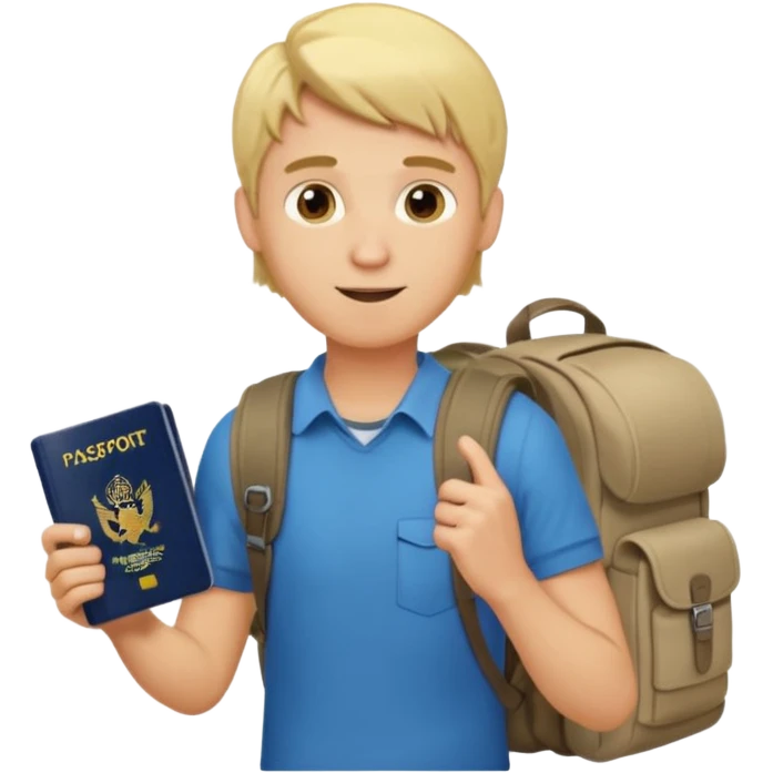 blonde haired Traveler character with passport, backpacker, male emoji