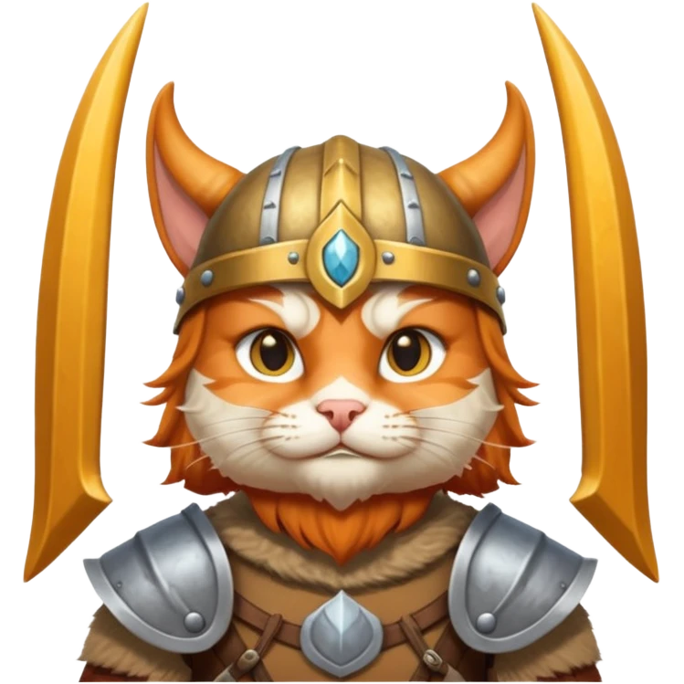 ginger cat viking with horned helmet, in a grand Valhalla hall emoji