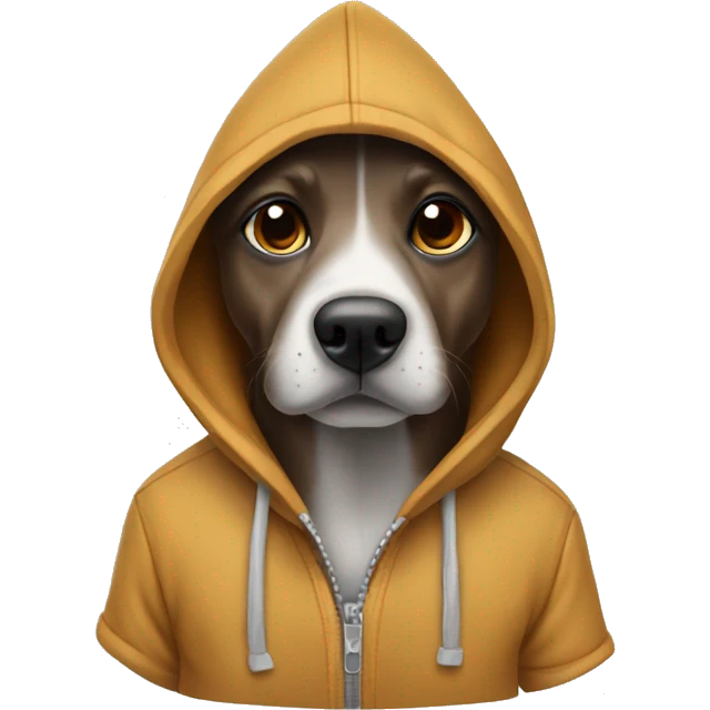 Dog wearing a hoodie and a moviemaker emoji