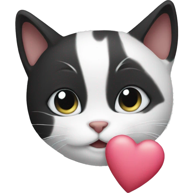 Black and white cat holding a heart emoji