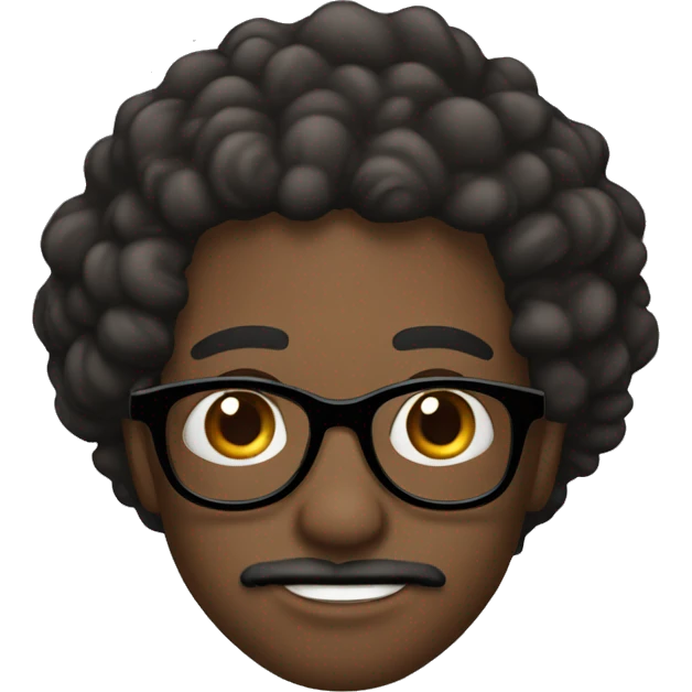 Black man, with waves, brown eyes, moustache, goatee, clear glasses,  emoji