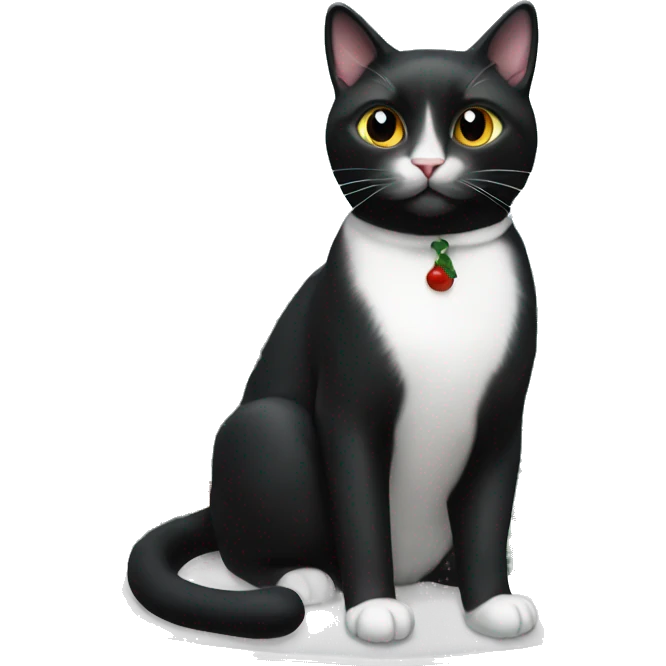 Black tuxedo cat sitting Christmas tree  emoji