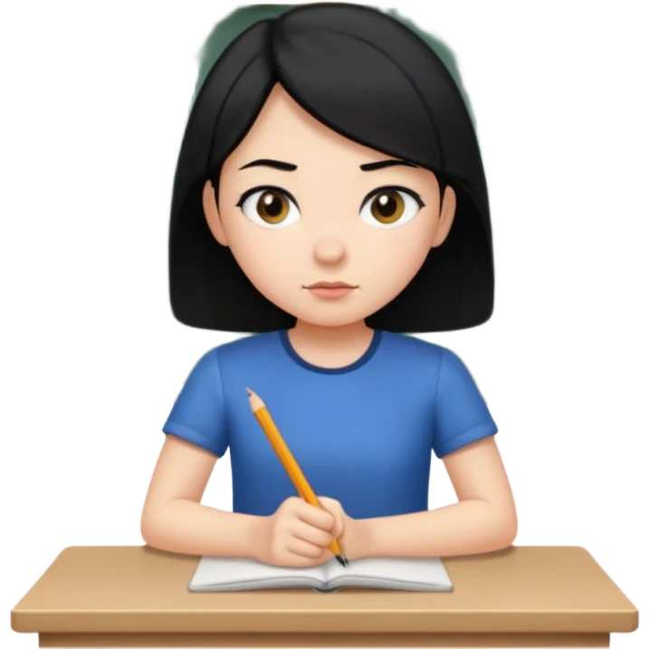 girl with black hair in short sleeves focusing in class emoji