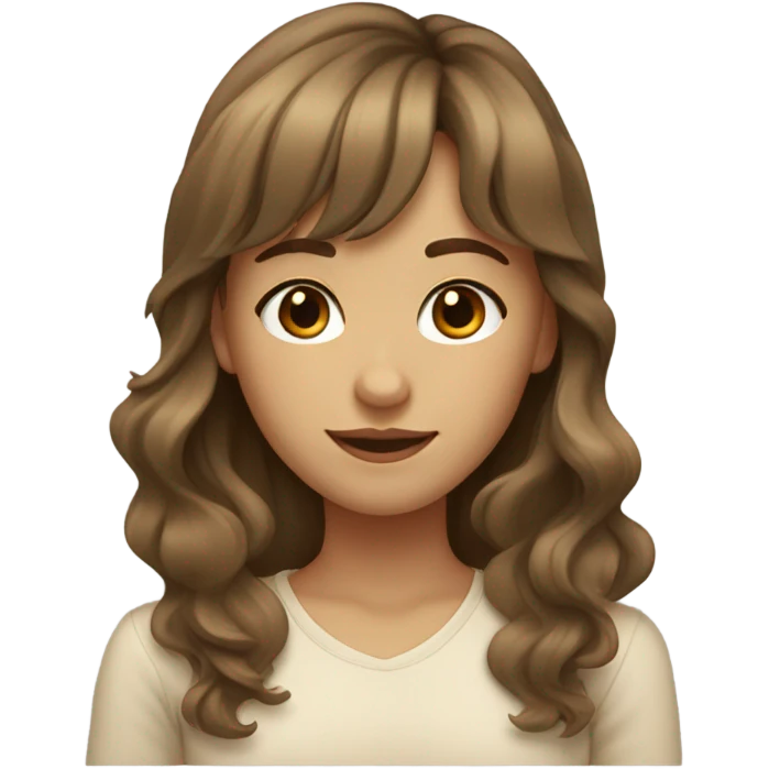 light tan girl with long brown hair and wispy bangs emoji