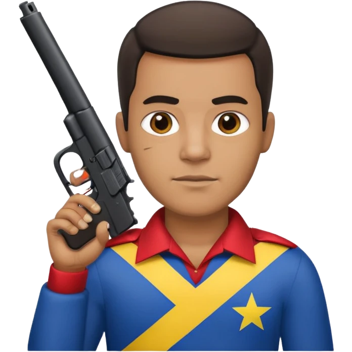 A Venezuelan with the Venezuela flag around his neck holding a gun tap emoji