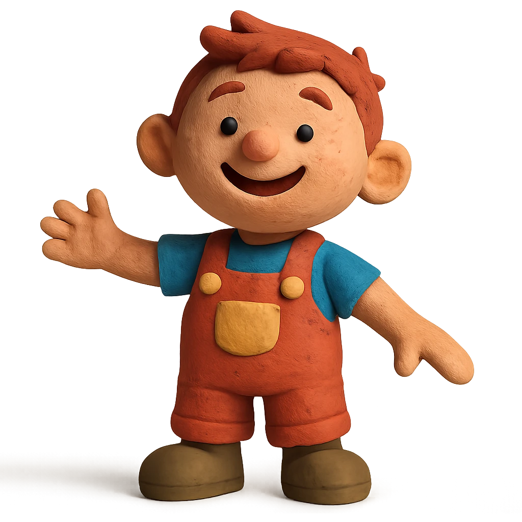 niño feliz en estilo claymation, plastilina emoji