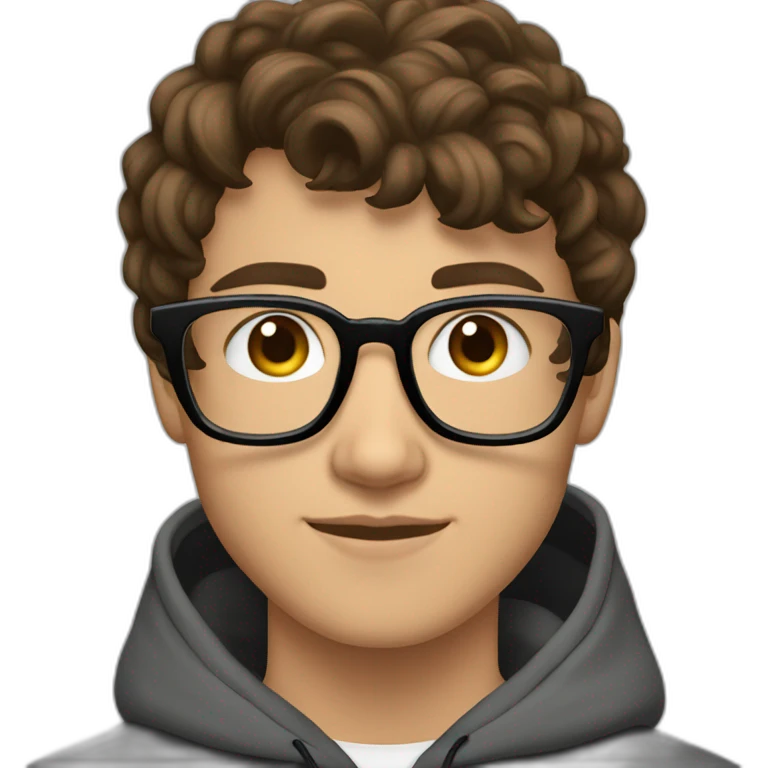 18 year old teen with brown hair and rectangular black thin frame glasses. He wears a hoodie emoji