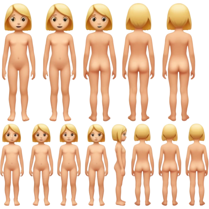 10 year old child girl naked  standing front back left right bottom emoji