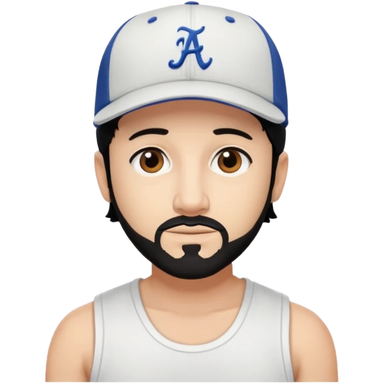 AJ McLean brown eyes, black hair, white tank top and hat emoji