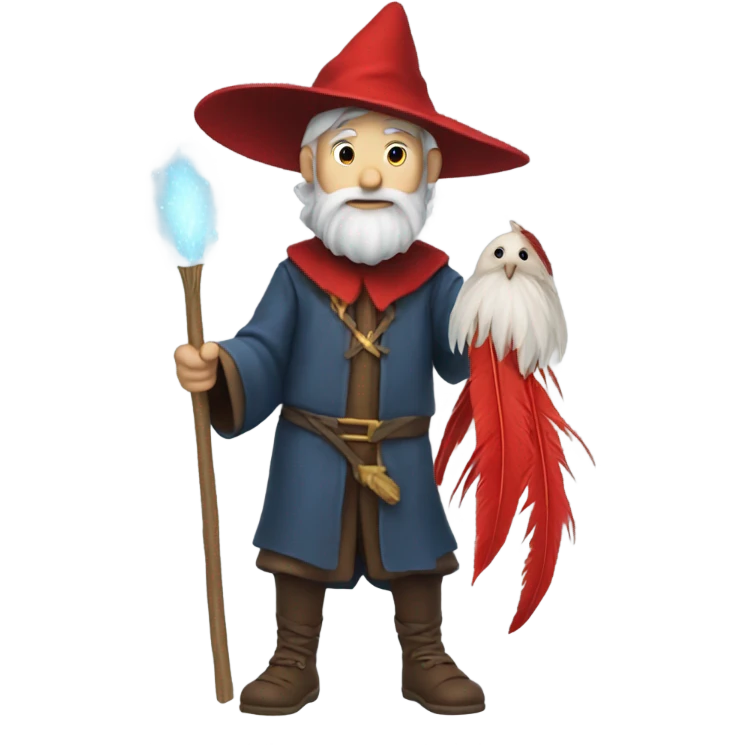 wizard holding a red feather emoji