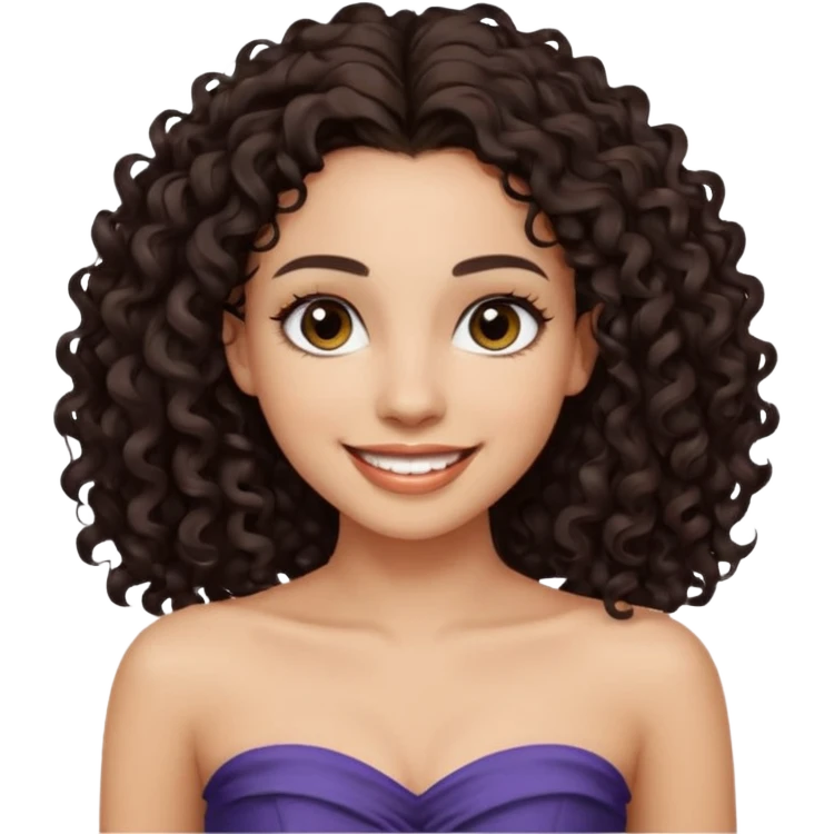 Woman with light skin and super dark brown-almost black colored irises eyes and  dark brown long curly hair that’s waist length curly hair and white tube top with no straps emoji
