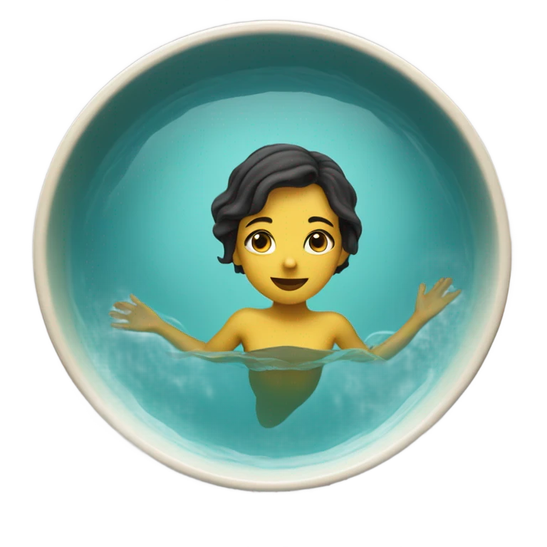A girl swimming in a bowl of mustard emoji