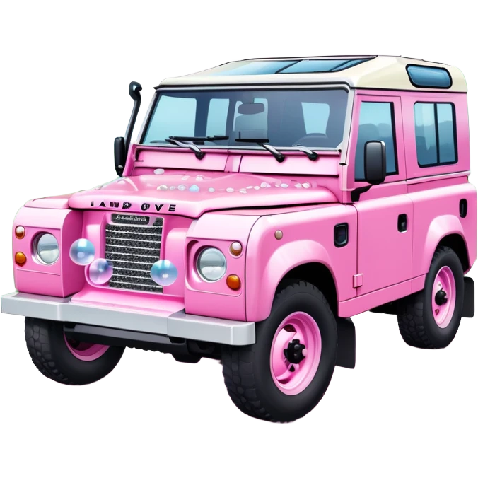 Pink Land Rover with bubbles written on the side emoji