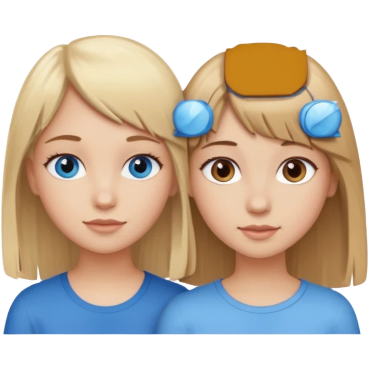 2 girls best friends one looks like barbie merliah summers with blonde hair and blue eyes and the other is a girl with brown hair and brown fringe and light brown eyes  emoji