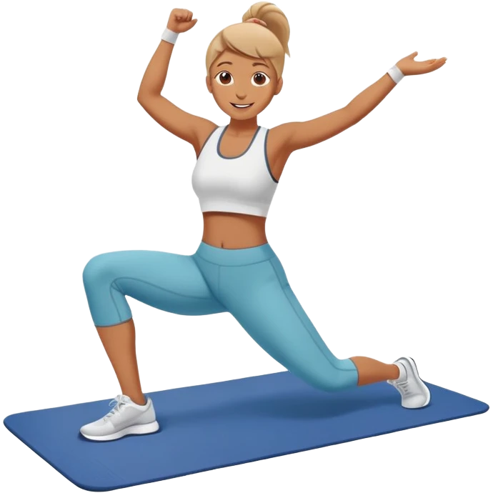 Happy person on exercise mat doing workout moves emoji