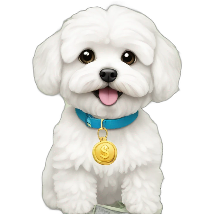 White maltipoo with money emoji