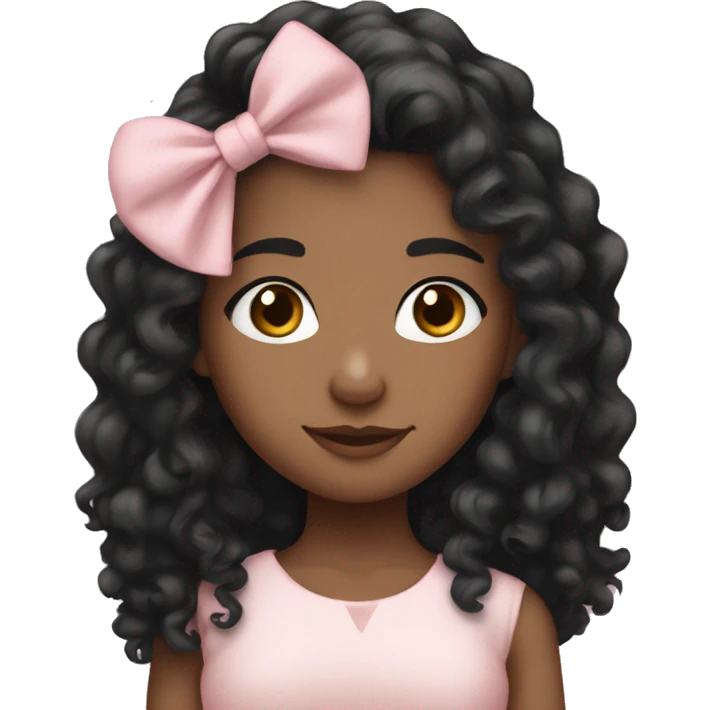 Medium skin tone girl with long curly black hair and a pale pink bow emoji