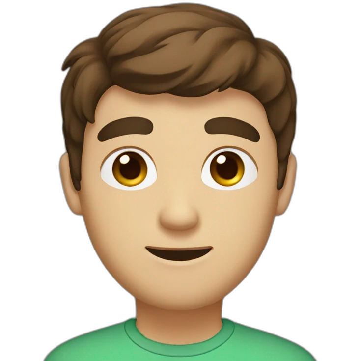 guy with brown hair and brown eyes and bushy brown eyebrows with a computer emoji