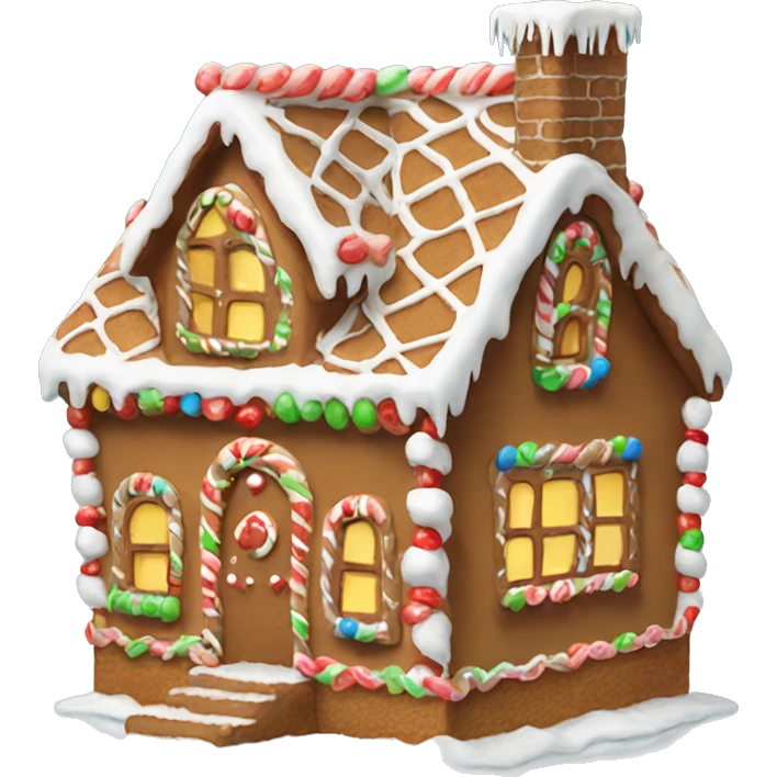 A detailed gingerbread house with icing snow and candy accents emoji
