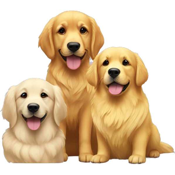 Two yellow lovebirds and a golden retriever emoji