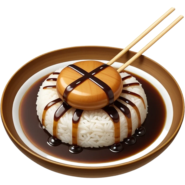 Just Mitarashi dango with shiny soy sauce glaze drizzled over white rice emoji