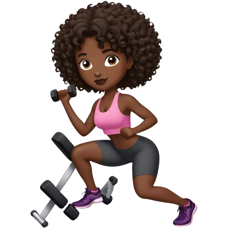 brunete curl medium hair woman black skin working out emoji