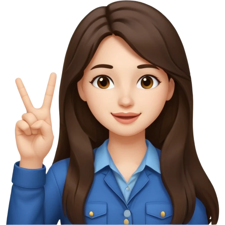 girl architect - brunette - 20 years old cute pose - long hair girl without eye glasses. pretty girl. do a kissy face and her holding up the peace sign emoji