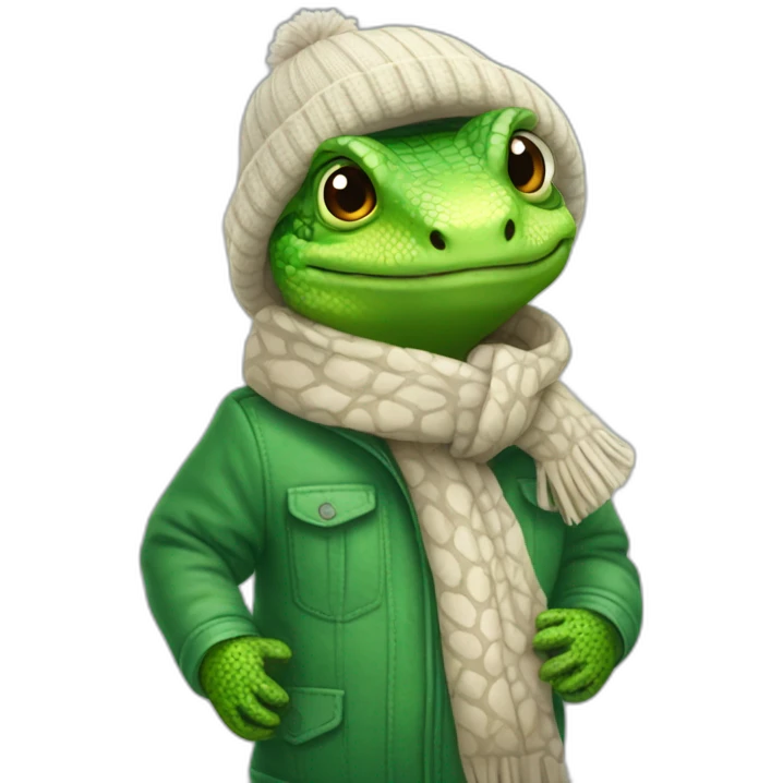 Lézard with winter clothes emoji