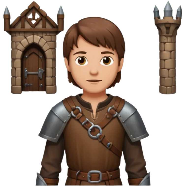 a medieval adventurer with a dungeons behind it emoji