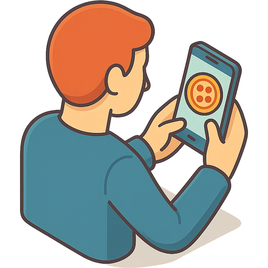 человек заказывает через телефон пиццу emoji