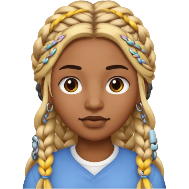 A person emoji with medium-dark skin, long blonde hair styled in two thick braids, dark eyebrows, brown eyes, a small nose, and distinct facial piercings — a ring on the eyebrow and ring on the lower lip. emoji