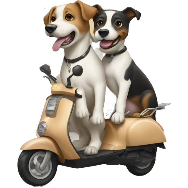 Two dogs in front of a scooter pulling it.  emoji