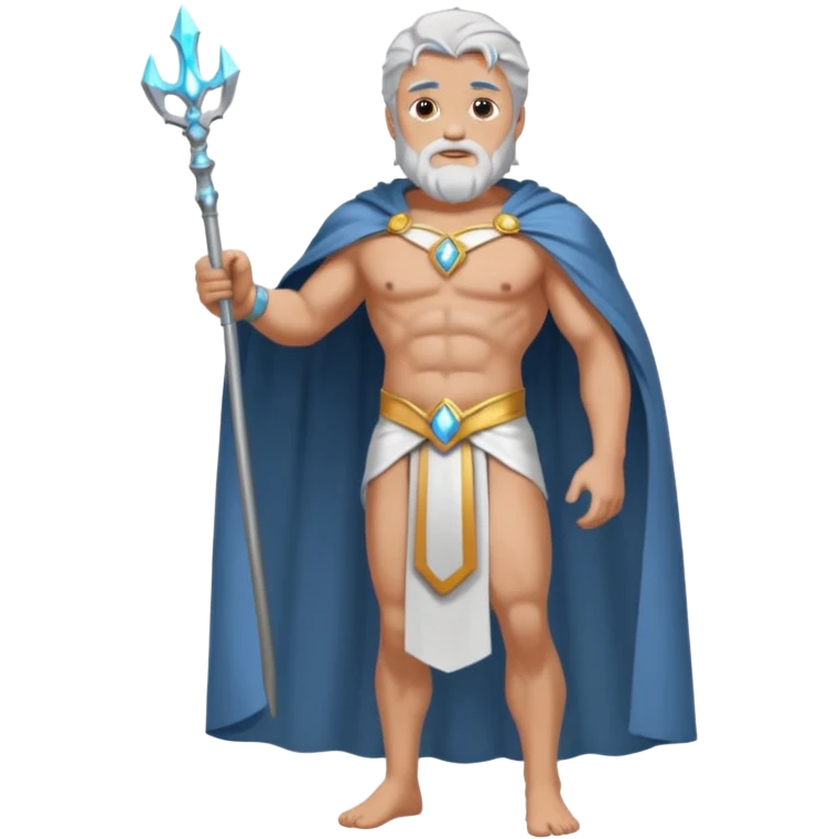 fullbody silverhair shirtless god ZEUS, white robe over shoulder and cape, standing still emoji