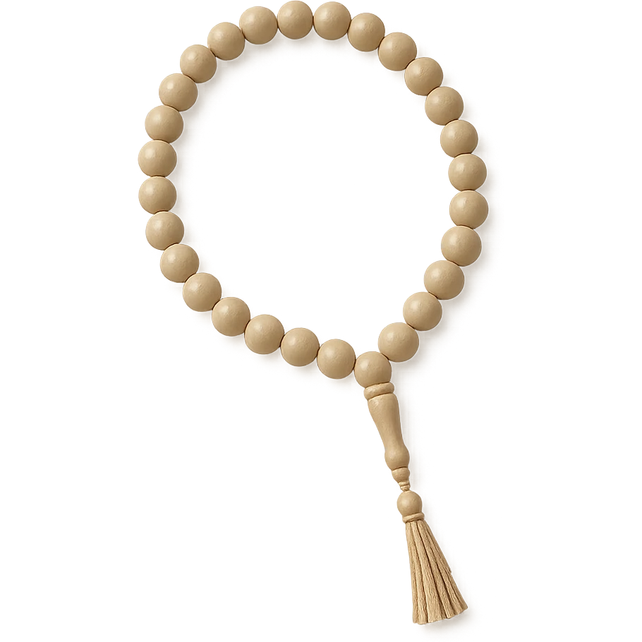 a tasbih (prayer beads) in beige color, elegant and simple, no background emoji