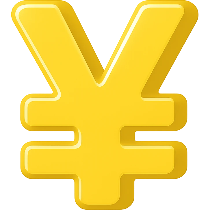 Remove the background from the 3D yellow-green yuan sign emoji, keep only the symbol with a transparent background, maintaining a vibrant and modern look. emoji