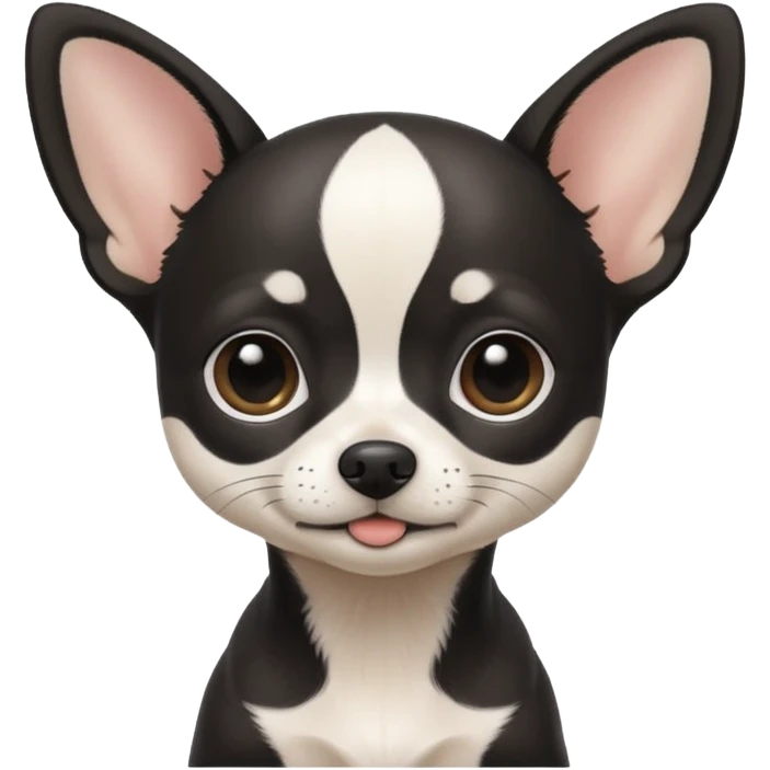 A black and white chihuahua emoji please with a thin white line on the center of head emoji