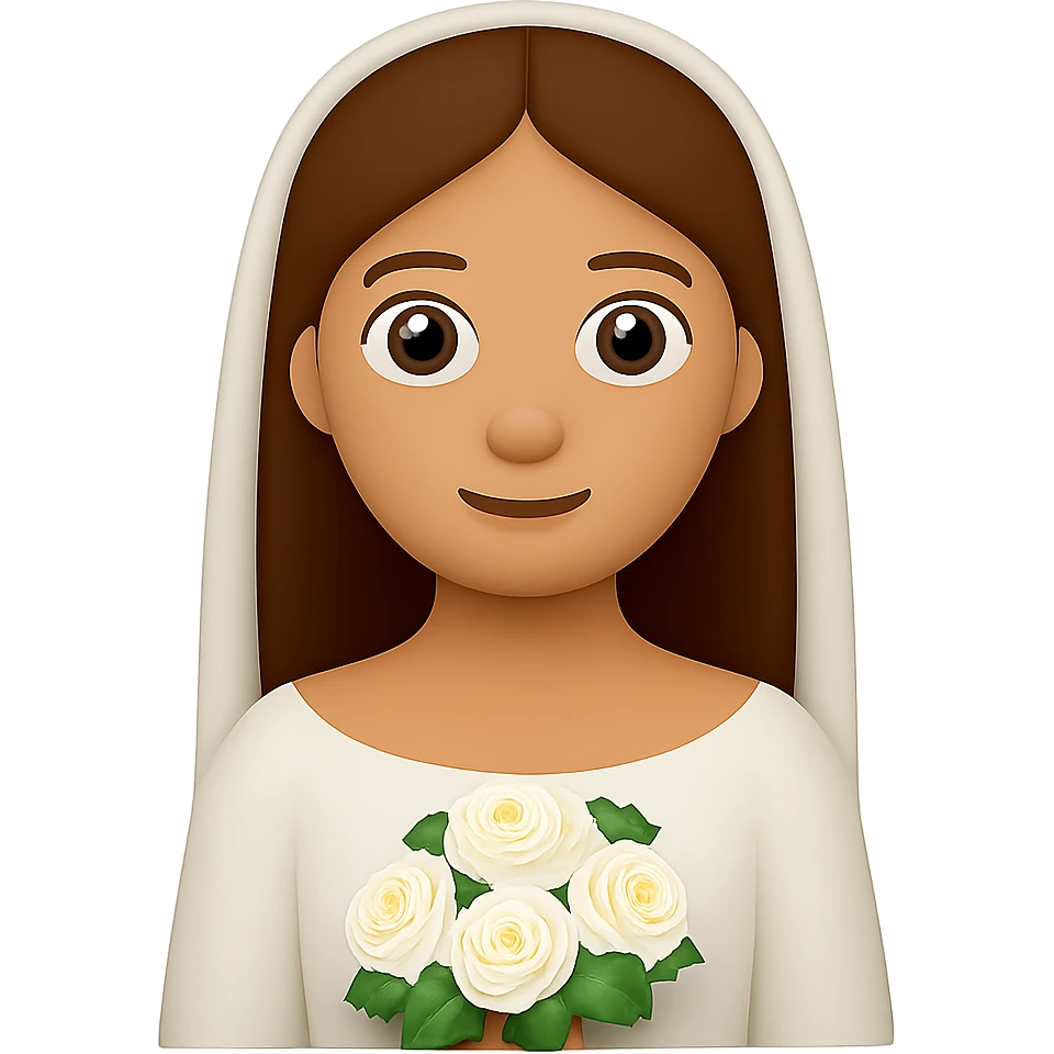 Isolate and show only the bride in her wedding dress, removing the groom. Keep the same style as the original image with a transparent background. emoji