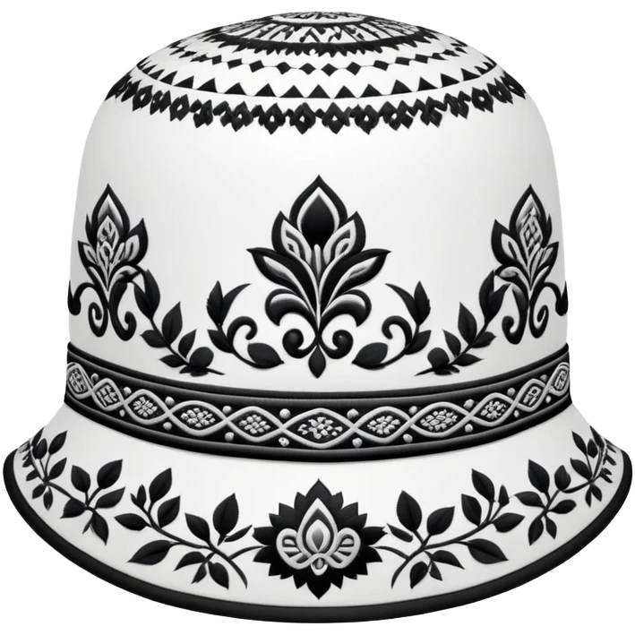 Uzbek traditional doppa hat with ornate black and white embroidery pattern emoji