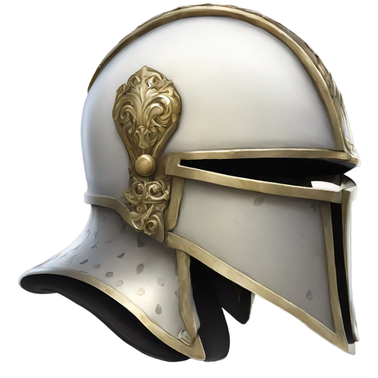 ornate french full-face closed armet helmet intricate white inlays emoji