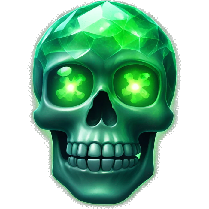  Crystalized transparent skull with glowing green eyes emoji