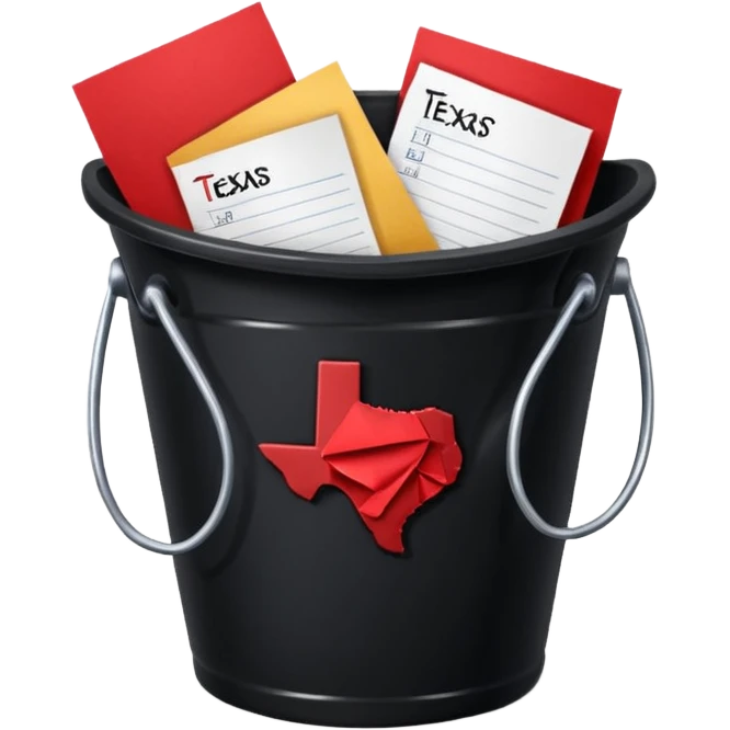 black bucket red texas on front with a bunch of names written on pieces of paper inside of it emoji