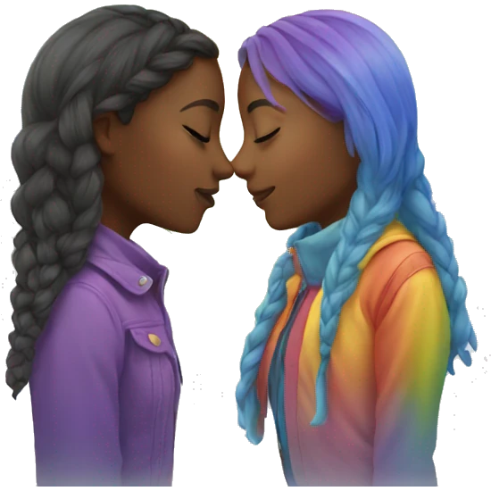 Two girls kiss with rainbow  emoji