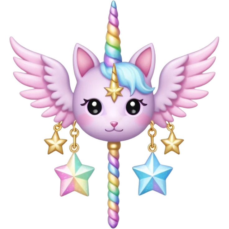 Kawaii decora cutecore starlight staff with wings and cute unicorn cat charms emoji