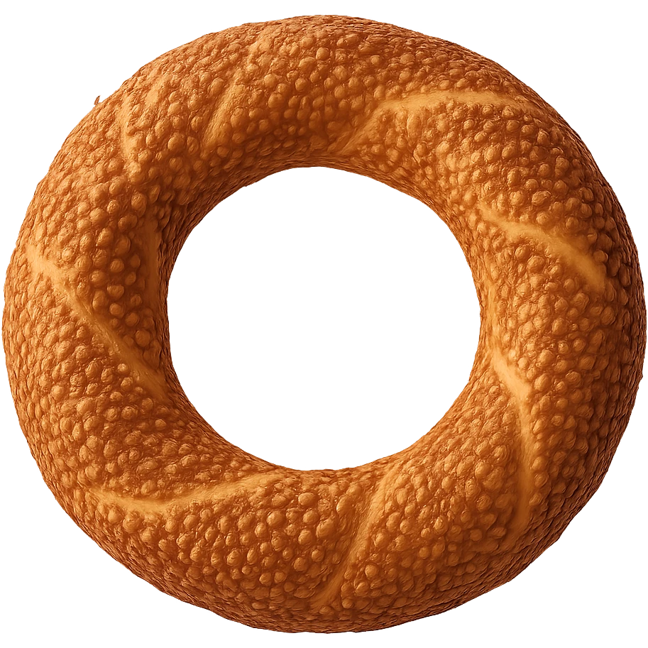 realistic round Turkish sesame bread simit, golden brown, appetizing, isolated emoji