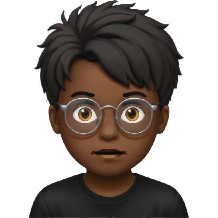  boy with freeform hair black t-shirt put a glasses black people put a creepy face emoji
