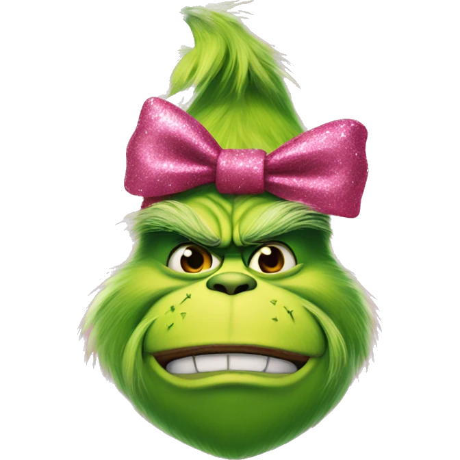 grinch with pink bow and glitter emoji