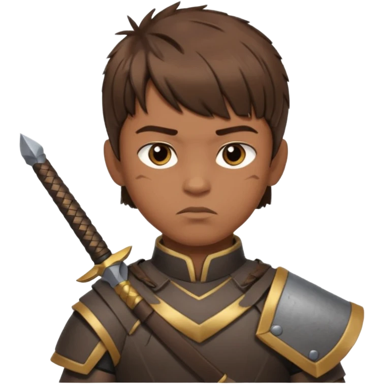create a fringe haircut boy with a brown hair with hair little up more looking like warrior haircut emoji