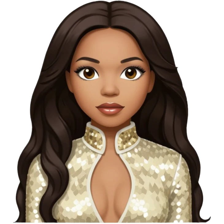Tenitra Michelle Williams (b.1979), R&B Singer from Destiny's Child with long dark brown hair, ivory sequin outfit, medium dark skin emoji
